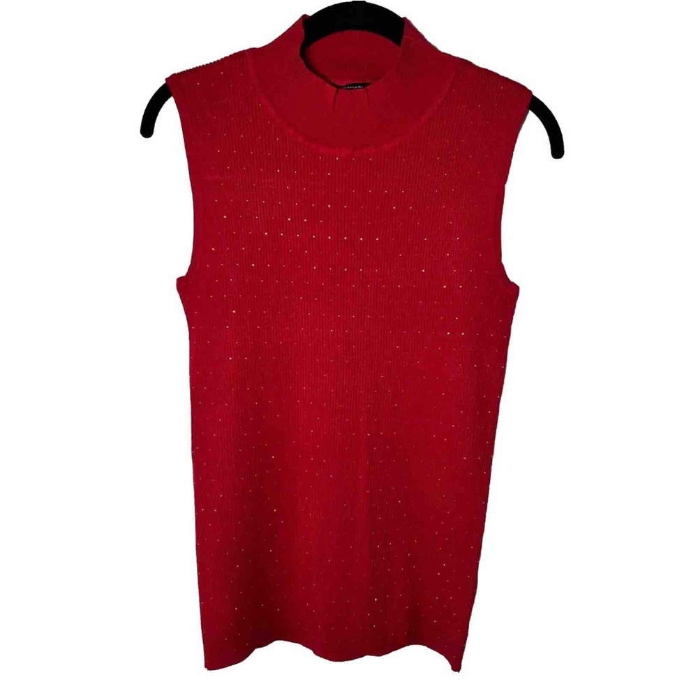 NWT TAHARI Fiery Red Viscose Blend SMALL Gold Sparkles‎ Sleeveless Top